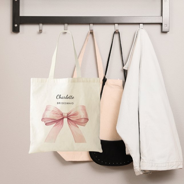 Tote Bag Bridesmaid rose bow élégant nom (Créateur téléchargé)