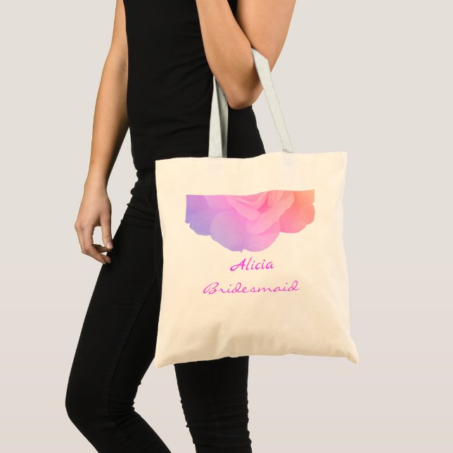 Tote Bag Bridesmaid Rose Rose Nom personnalisé Mariage flor (Devant (produit))