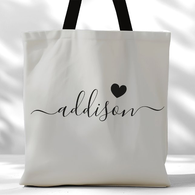 Tote Bag Bridesmaid Script moderne Coeur gris chaud (Créateur téléchargé)