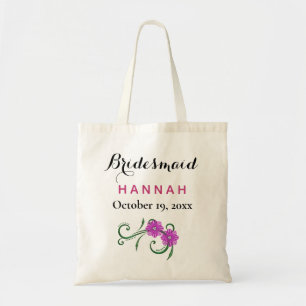 Tote Bag Bridesmaid Typographie moderne Fleurs roses Mariag