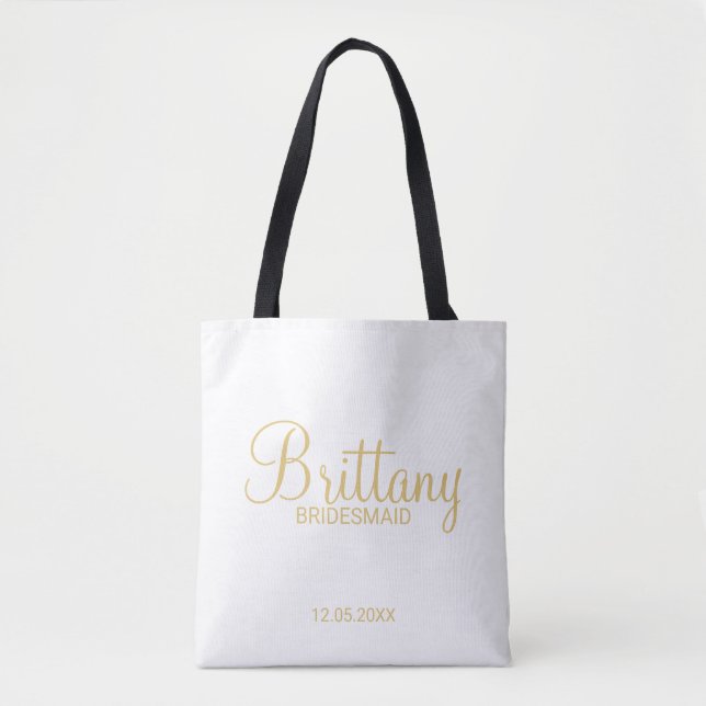 Tote Bag Bridesmaitres personnalisées en blanc et or modern (Devant)