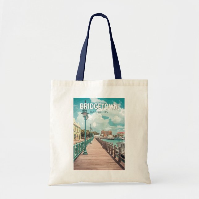 Tote Bag Bridgetown Barbade Illustration Voyage Art Retro (Devant)