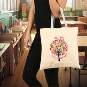 Tote Bag Bright coloré Teacher coeur arbre merci