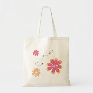 Tote Bag Bright Flowers and Bumble Bees
