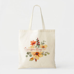 Tote Bag Bright orange watercolor floral personalized   tot