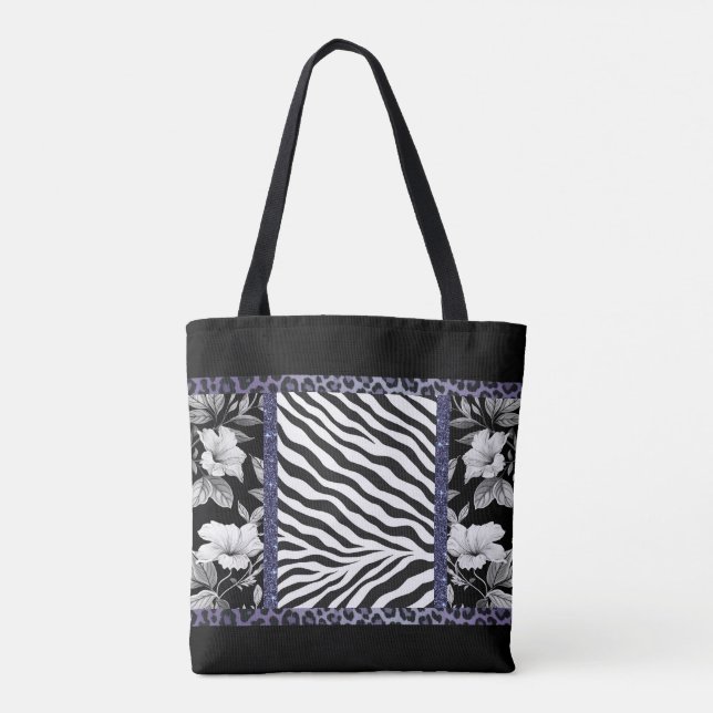 Tote Bag Brillant de glamour zèbre noir et blanc (Dos)