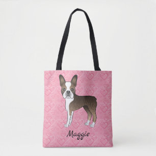 Tote Bag Brindle Boston Terrier Chien Sur Coeur Rose