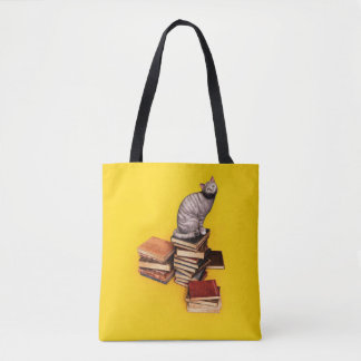 Tote Bag British Cat on a stack of books