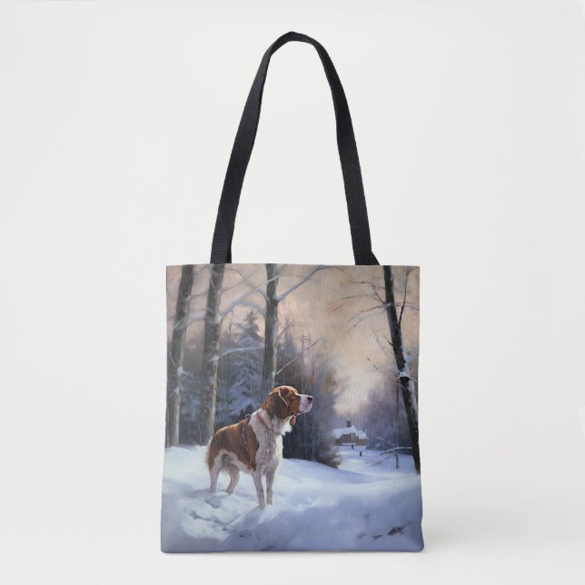 Tote Bag Brittany Spaniel Laissez Neige Noël (Devant)