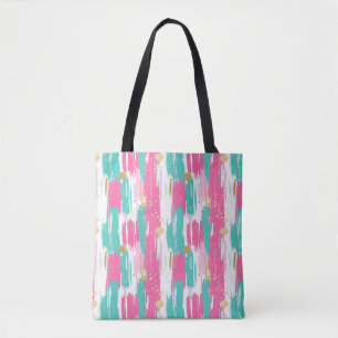 Tote Bag Brochures Abstraites à la menthe, rose, blanche et