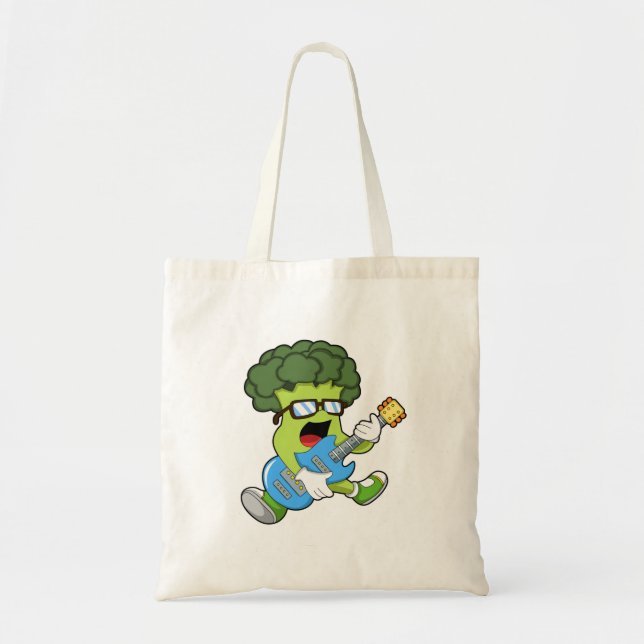 Tote Bag Brocoli comme musicien avec guitare (Devant)