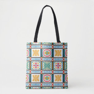Tote Bag Broderie italienne Majolica : Floral méditerranéen