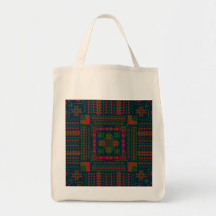 Tote Bag Broderie palestinienne Tatreez rouge vert 5 Motif