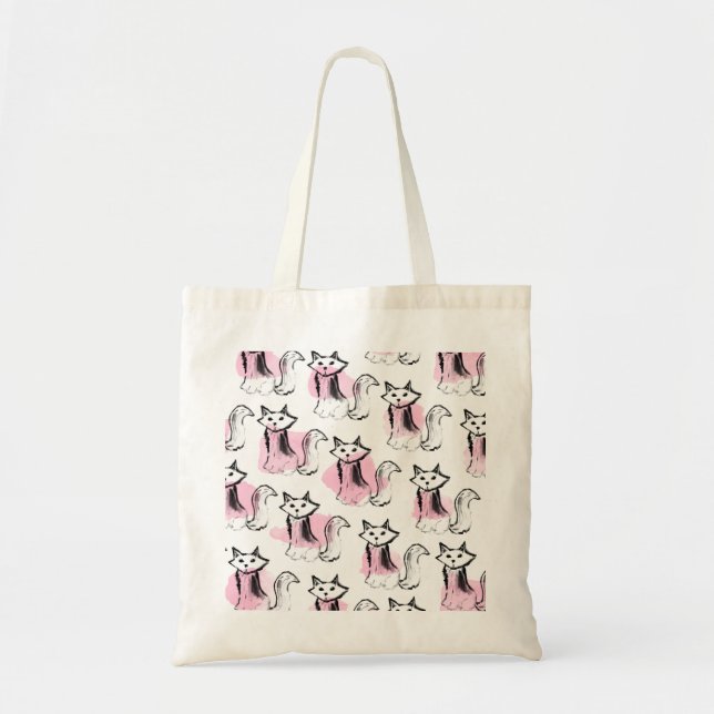Tote Bag Brosses d'aquarelle rose noire (Devant)