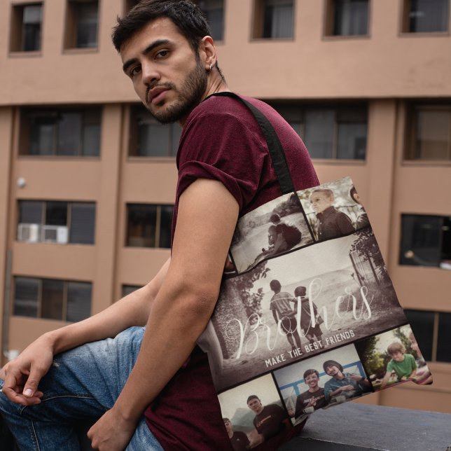 Tote Bag Brother moderne Meilleurs amis Dark Photo Collage (Créateur téléchargé)