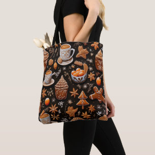 TOTE BAG BROWN TAN ORANGE NOËL GINGERBREAD COOKIES