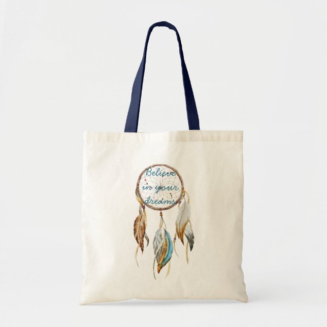 Tote Bag Brown Turquoise Dream catcher aquarelle (Devant)