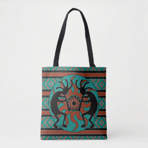 Tote Bag Brun tribal et noir de Kokopelli Teal