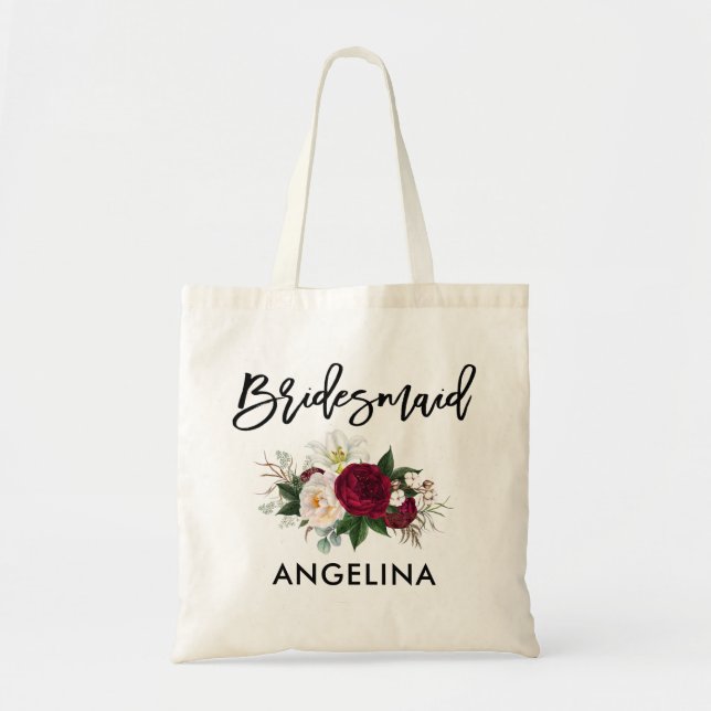 Tote Bag Brush Script Botanique Floral Bridesmaid (Devant)