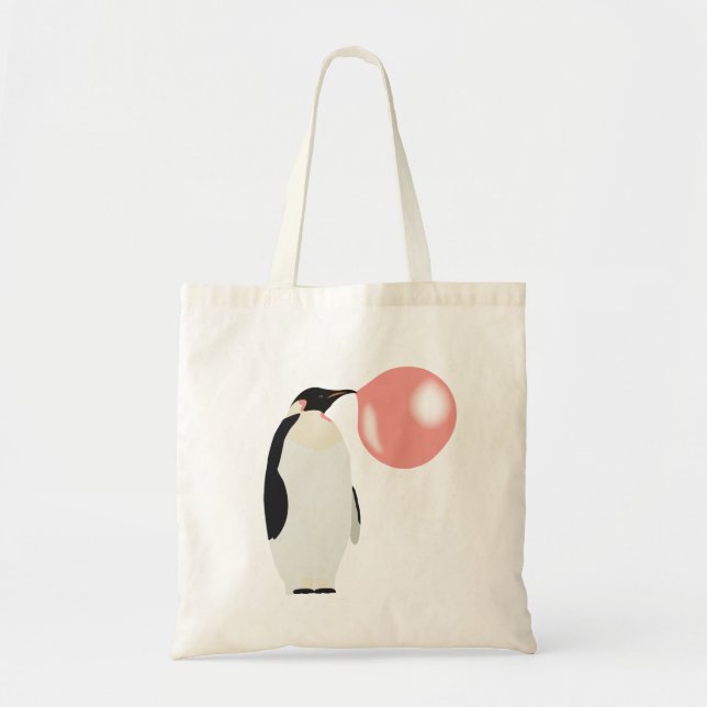 Tote Bag Buble Gomme Penguin soufflant bulle (Devant)