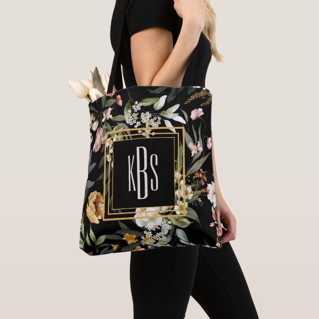 Tote Bag Budget Acheter Monogramme Aquarelle Art Florals No (De près)
