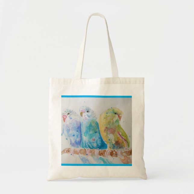 Tote Bag Budgie Aquarelle Peinture d'oiseau Budgies Aqua Tu (Devant)