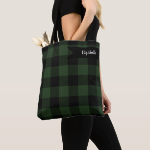 Tote Bag Buffalo Check Celtic Green and Black Carrés Plaid