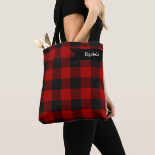 Tote Bag Buffalo Check Red and Black Carrés Plaid