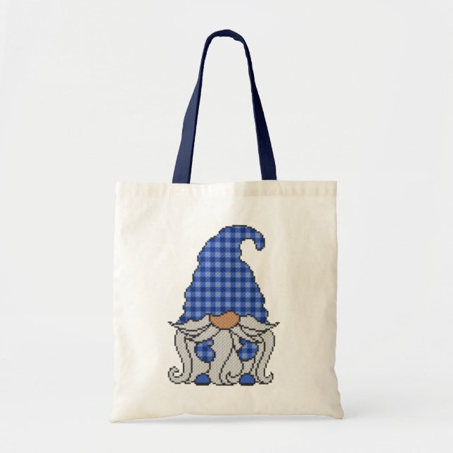 Tote Bag Buffalo Plaid Gnome 2 (bleu) (Devant)