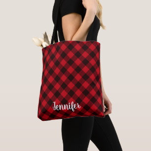 Tote Bag Buffalo Red Plaid et Black Winter Christmas