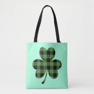 Tote Bag Buffalo vert à carreaux motif trèfle Shamrock - 61