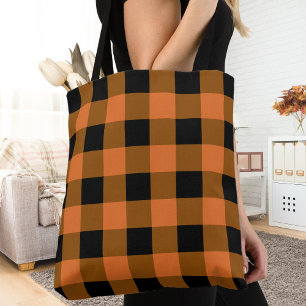Tote Bag Buffle noir et orange plaid automne