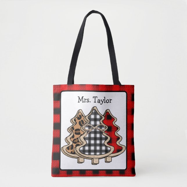 Tote Bag Buffle personnalisé Plaid Pays Arbres de Noël (Devant)