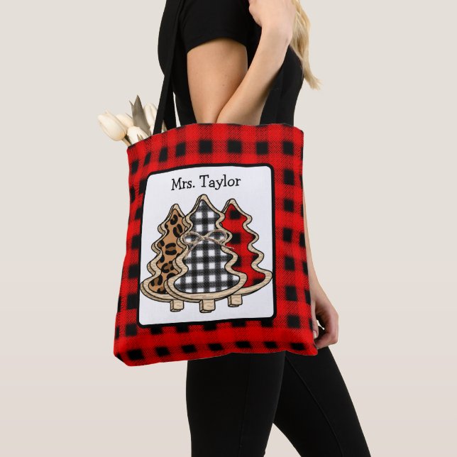 Tote Bag Buffle personnalisé Plaid Pays Arbres de Noël (De près)