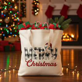 Tote Bag Buffle rouge, noir et blanc Plaid Joyeux Noël