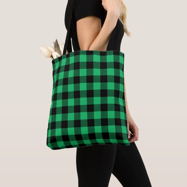 Tote Bag Buffle vert et noir Chèque En vichy Vacances T (De près)