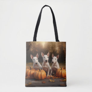Tote Bag Bull Terrier Chiot Automne Citrouille de plaisir