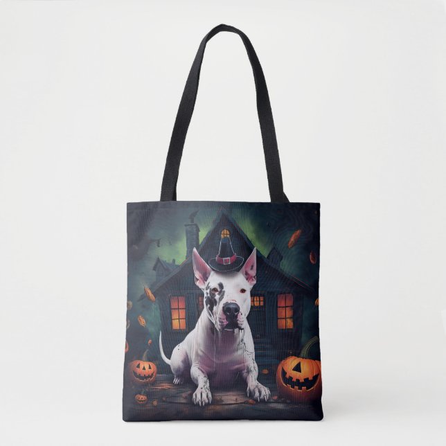Tote Bag Bull Terrier Citrouille Halloween effroi (Devant)