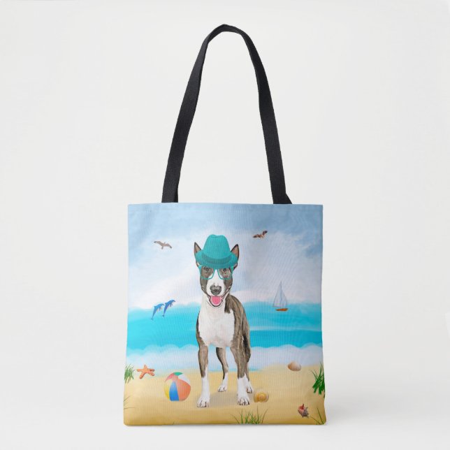 Tote Bag Bull Terrier Dog sur la plage (Devant)