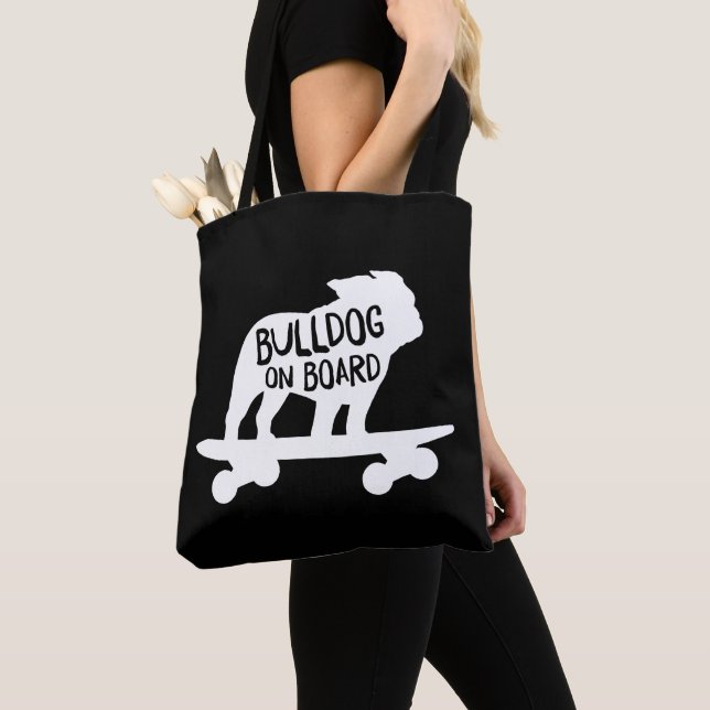 Tote Bag Bulldog à bord | Chien de Skateboard Silhouette (De près)