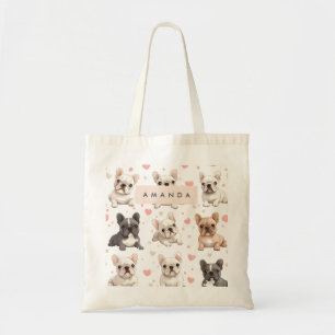 Tote Bag Bulldog français mignon personnalisé avec monogram