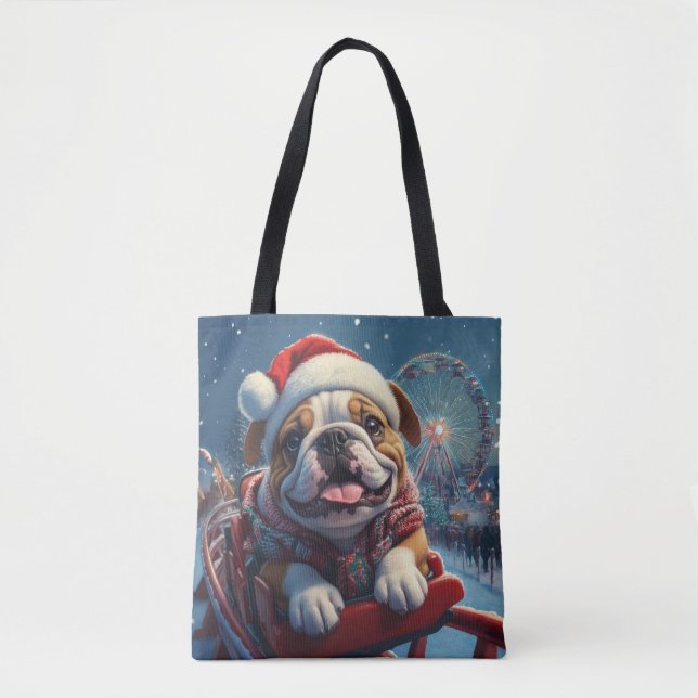 Tote Bag Bulldog Roller Dessous de verre Noël (Devant)