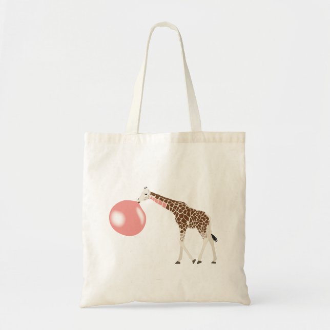 Tote Bag Bulle de gomme Giraffe soufflante bulle (Devant)