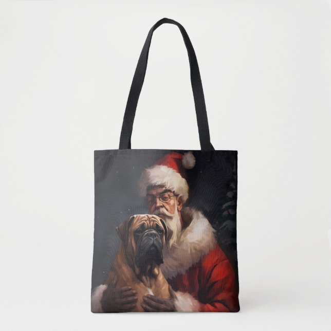 Tote Bag Bullmastiff avec Noël Festif du Père Noël (Devant)