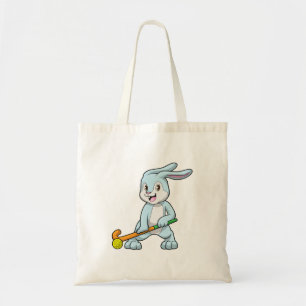 Tote Bag Bunny au hockey sur gazon avec bâton de hockey
