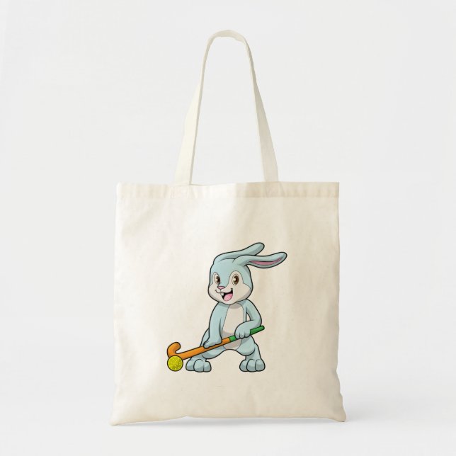 Tote Bag Bunny au hockey sur gazon avec bâton de hockey (Devant)