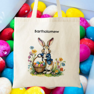 Tote Bag Bunny de Pâques vintage Nom personnalisé Chasse au