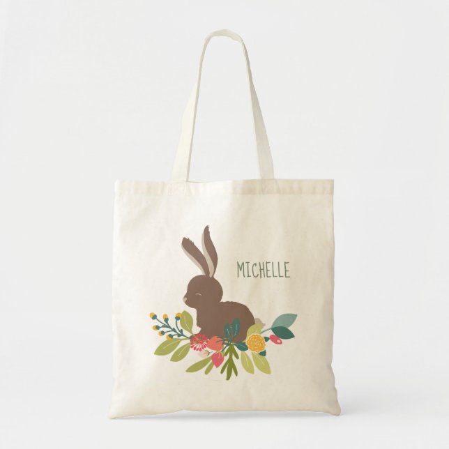 Tote Bag Bunny de printemps Pâques avec nom (Devant)