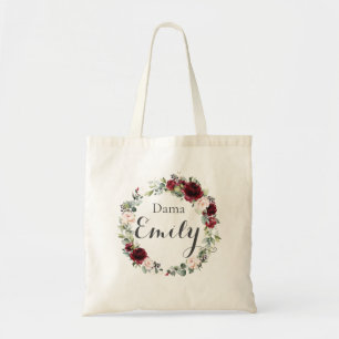 Tote Bag Burgundy Blush rose Floral Quinceanera Dama