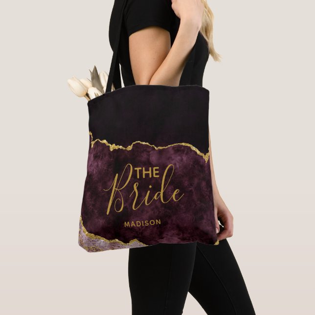 Tote Bag Burgundy & Gold Foil Agate Marbre la mariée (De près)